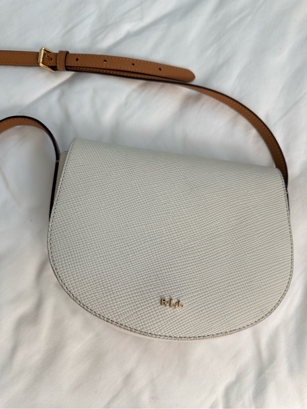 Ralph Lauren White Saddle Crossbody with Tan Strap - Picture 3 of 15